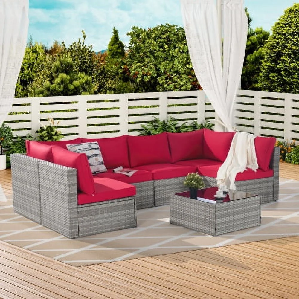 Buumin Outdoor Rattan 7 Pieces Furniture Sofa And Table Set
