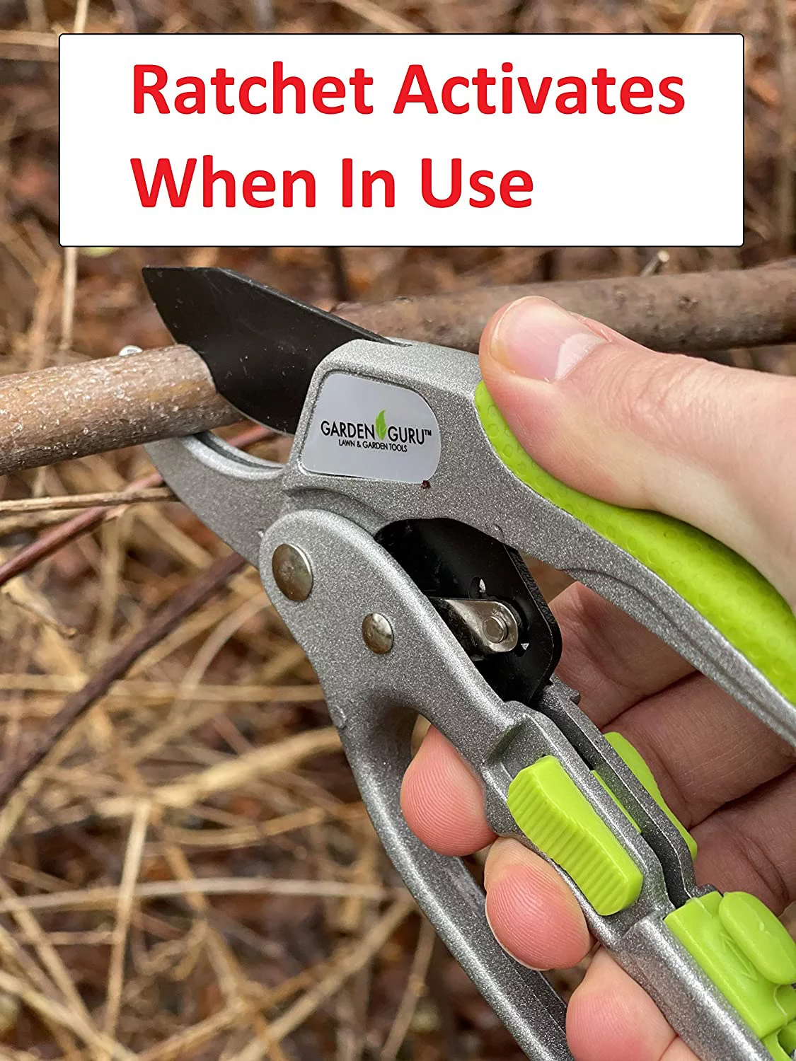 Garden Guru Ratchet Pruning Shears - Professional Garden Clippers with Ergonomic Grip and Brush - Makes Tough Cuts Easy