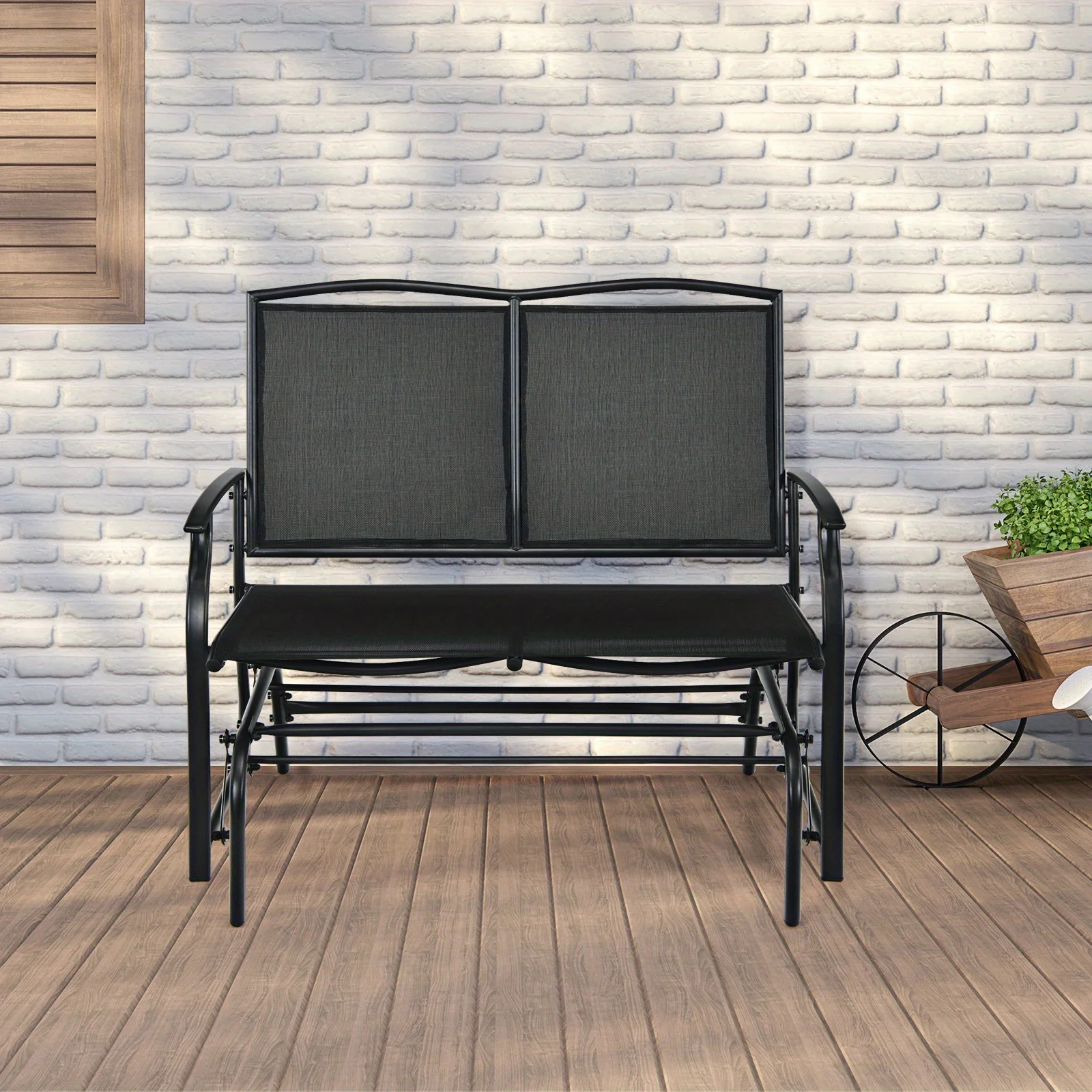Patio Glider Rocking Bench Double 2 Person Chair Loveseat Garden Black
