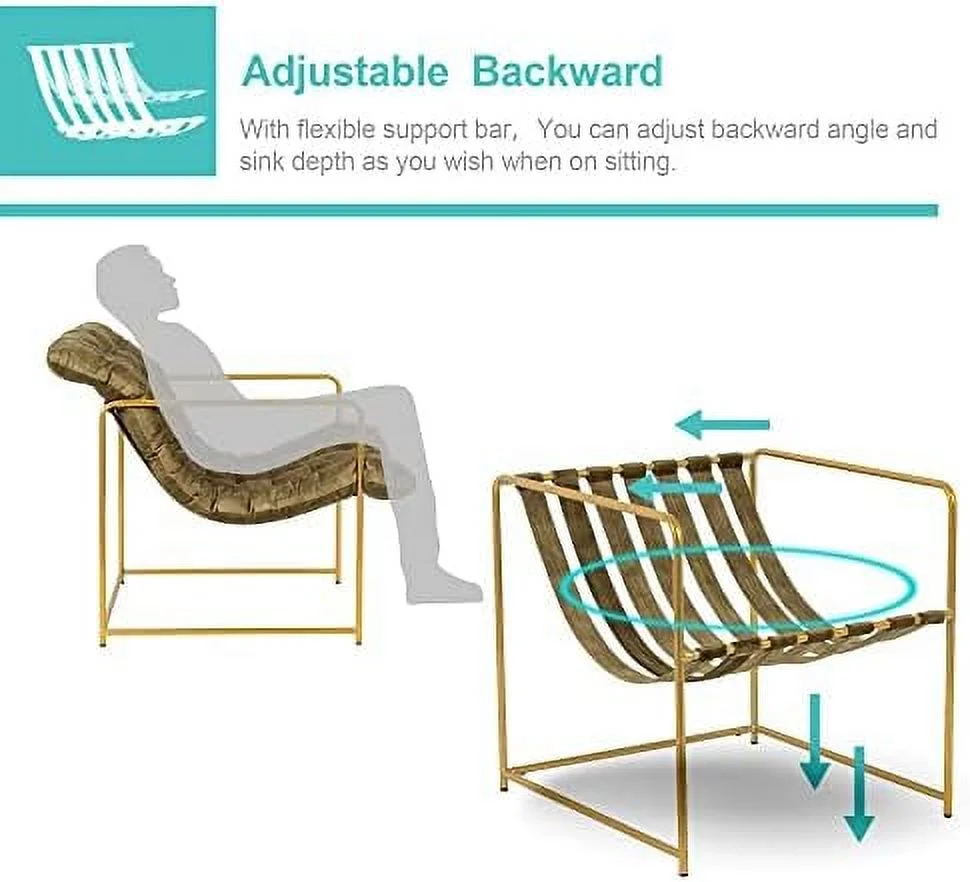 HYHBIBOOM Modern Sling Velvet  Chair with Gold Metal Frame Soft Cushion Armchair  Room Bedroom Office Olive Green