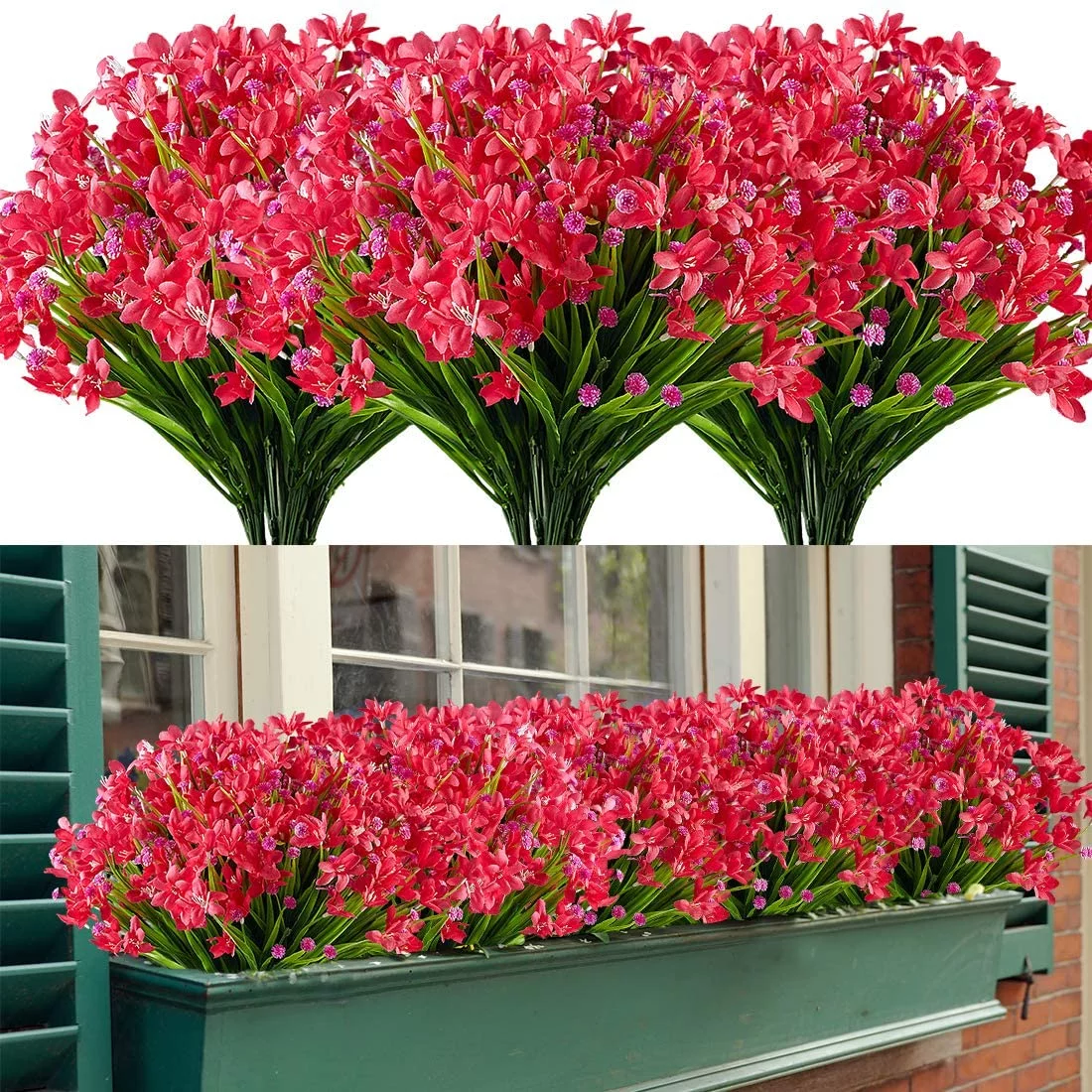 Nvzi 8 Bundles Artificial Daffodils Flowers, Fake Artificial Greenery UV Resistant No Fade Faux Plastic Plants(Red)