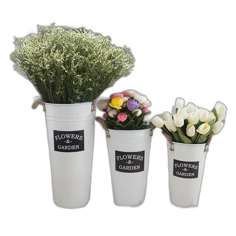 Rustic Tin Bucket Dry Flower Decorative Flower Pots Flower Arrangement Flower Pots Iron Flower Barrels Not Package Leakage