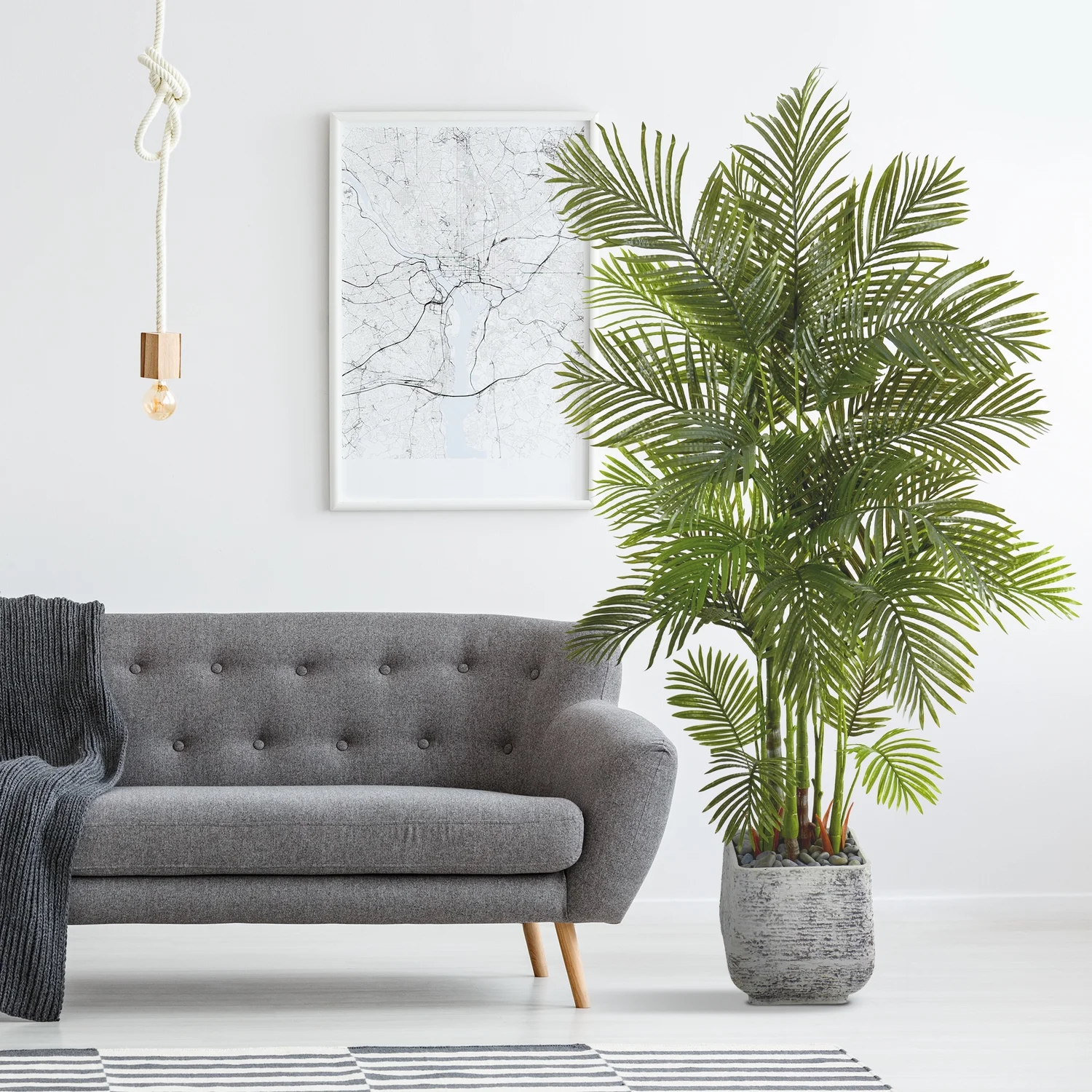 Nearly Natural  75 in. Areca Palm Artificial Tree in White Planter