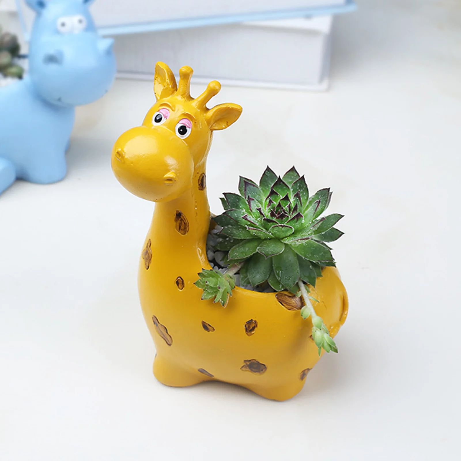 Cute Cartoon Animal Giraffe Hippo Resin Flower Pot Garden Creative Tabletop Potted Small Flower Pot Home Garden Decroation