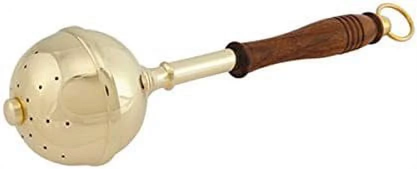 Brass Aspergillum Holy Water Sprinkler With Wood Handle, 11 Inch