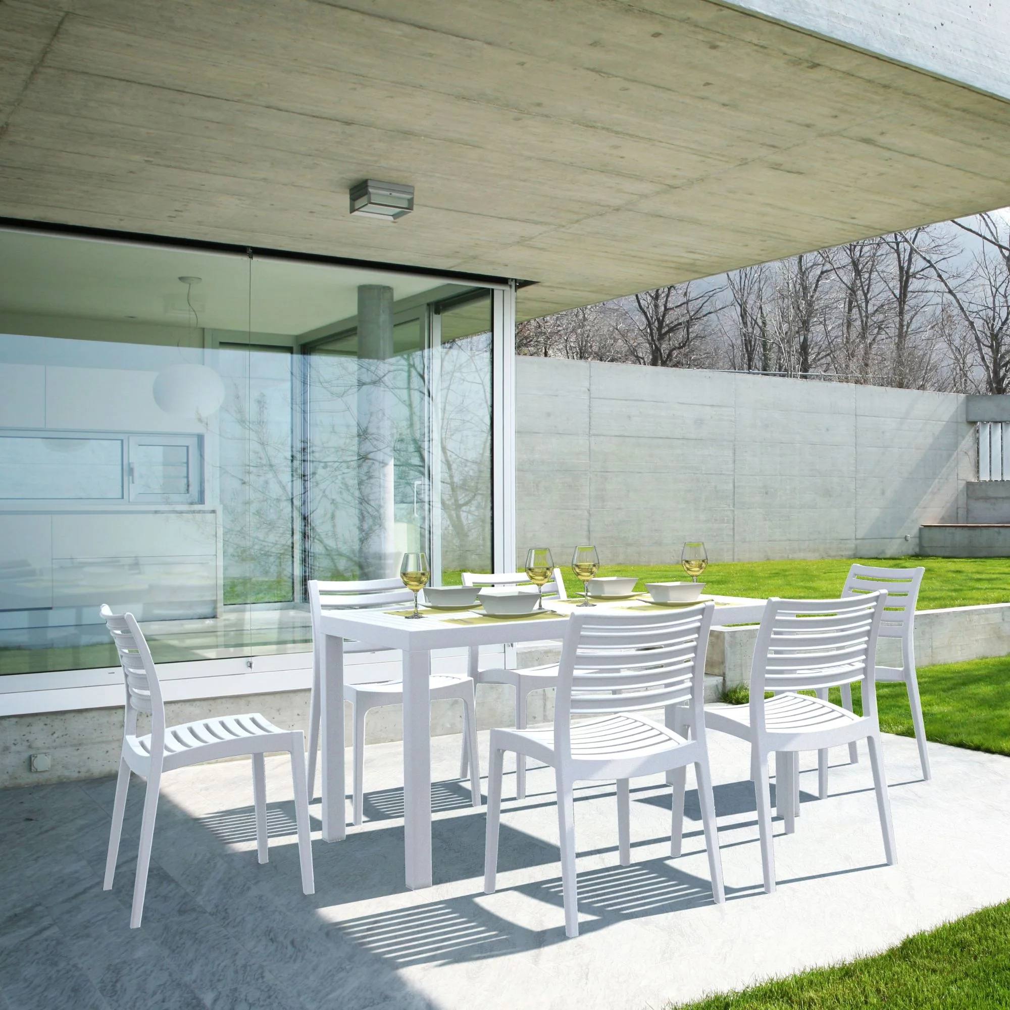 7-Piece White Rectangular Patio Dining Set 55