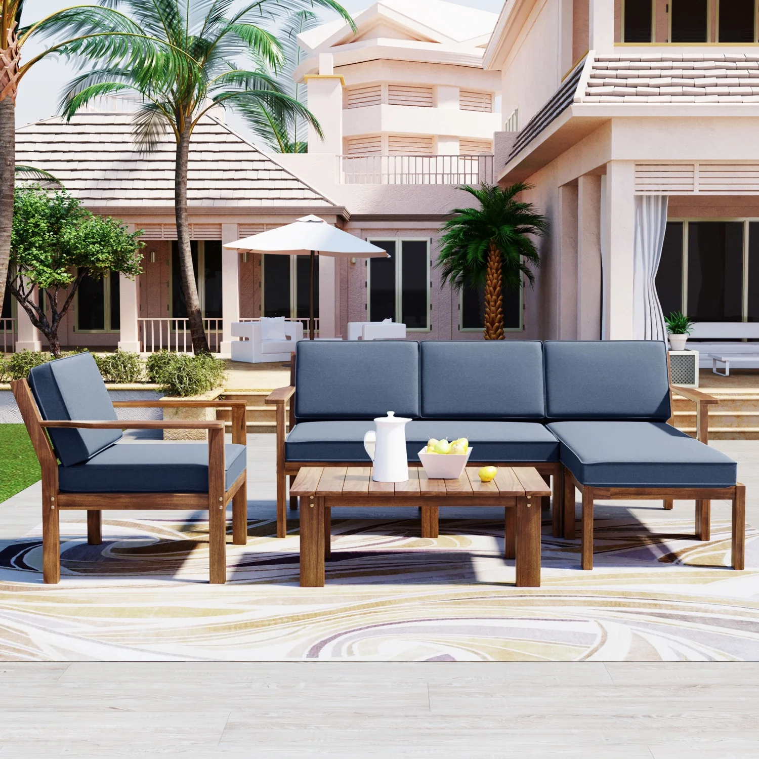 Comfortable and stylish multi-person U-style sofa set featuring a convenient small table - perfect for relaxation and entertaining in gardens  backyards  and balconies. Enjoy ultimate com