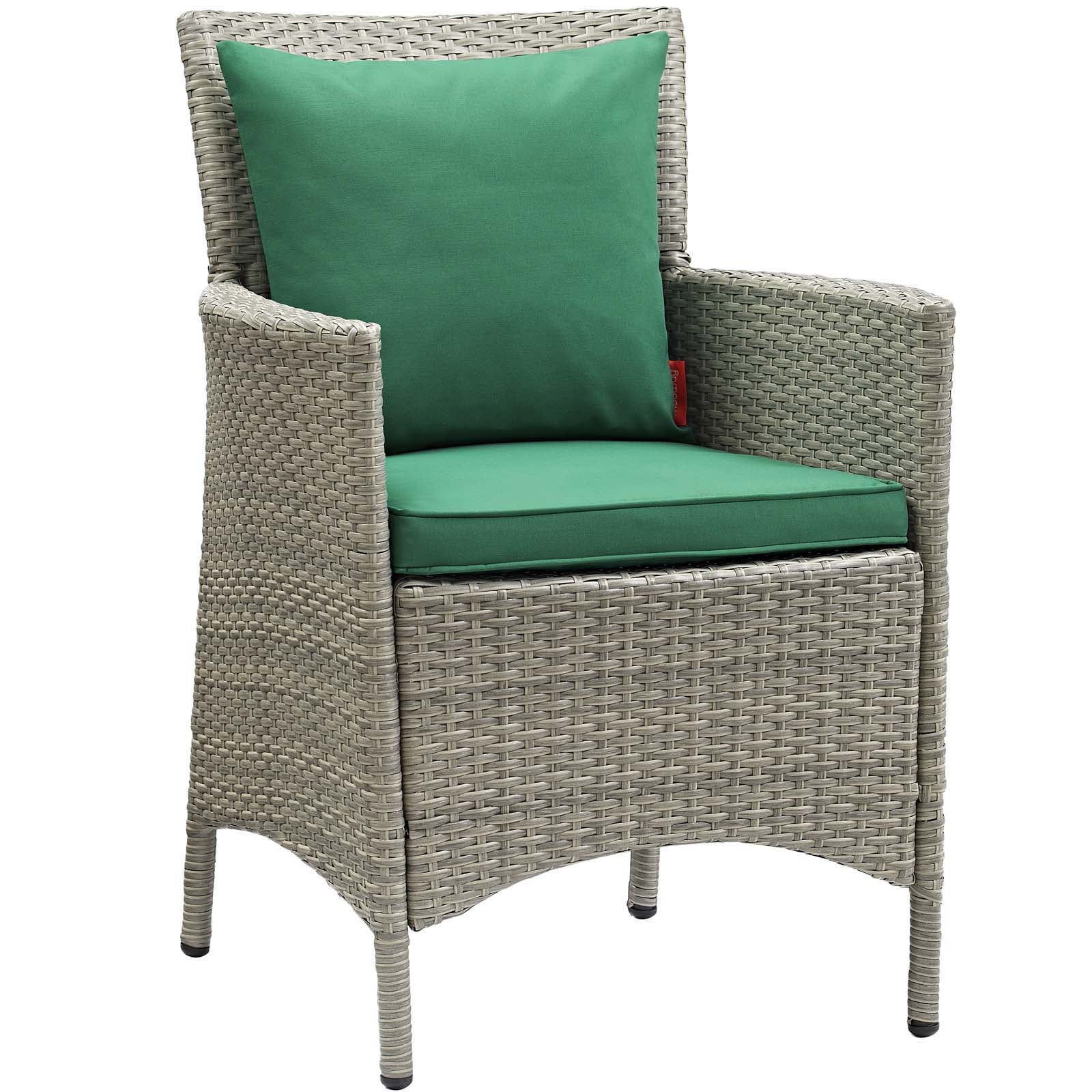 Modway Conduit Outdoor Patio Wicker Rattan Dining Armchair Set of 2 in Light Gray Green