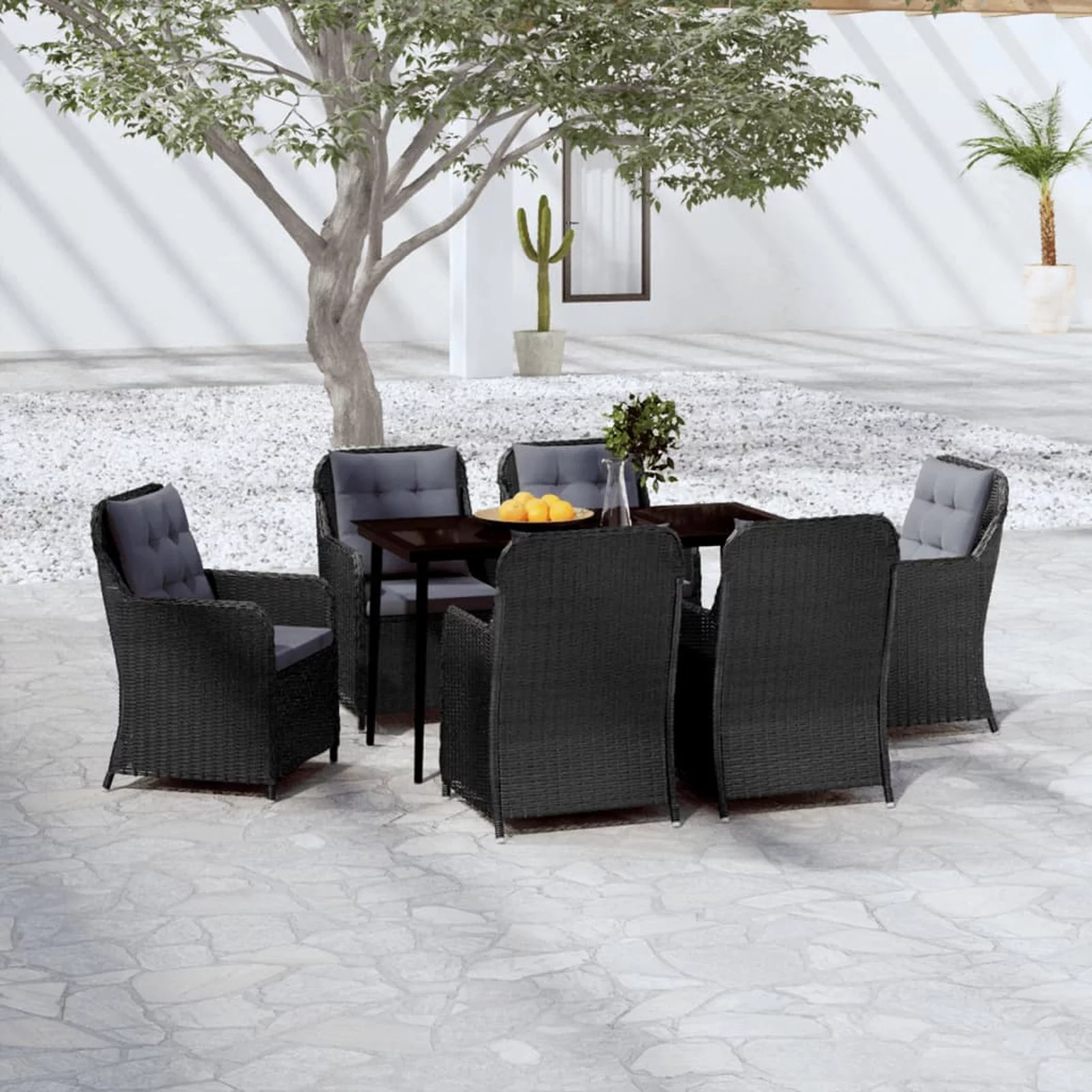 Anself 7 Piece Patio Dining Set Black