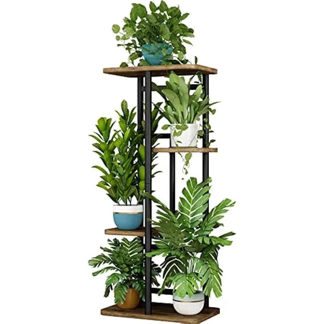 Nuegear  4 Tier 5 Potted Indoor Plant Shelf Multiple Stands for Garden Corner Balcony Living Room, Black