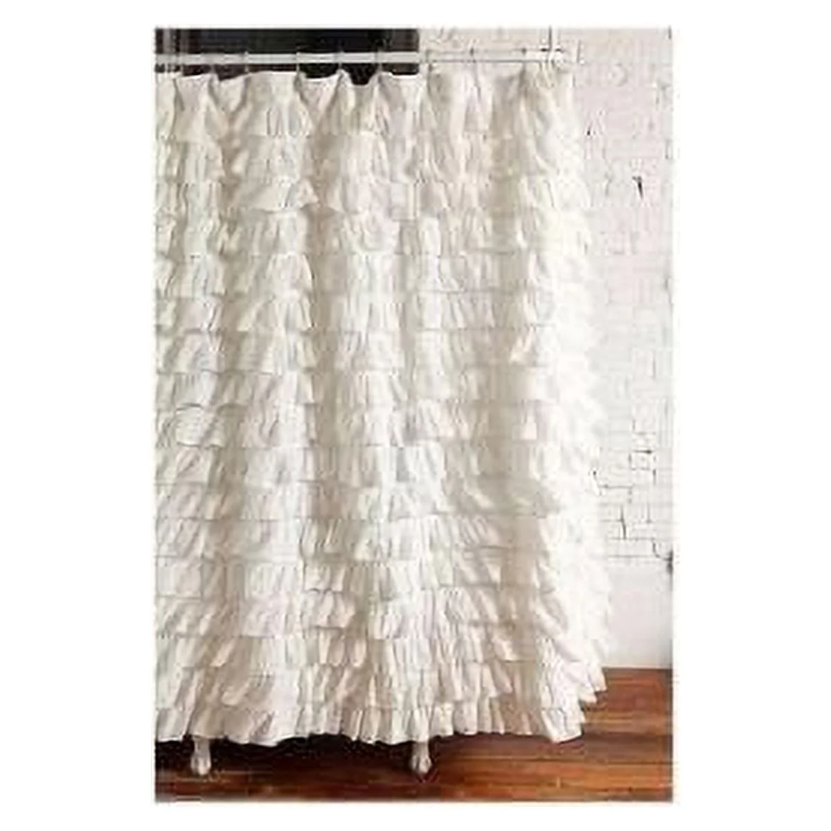 Waterfall Ruffled Fabric Shower Curtain (White)