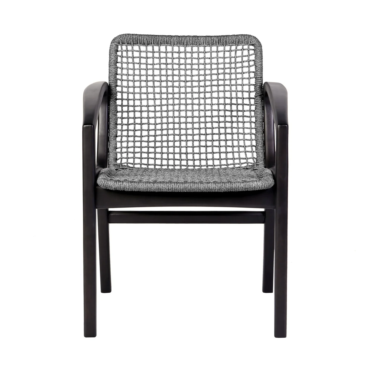 Benjara Tye 25 Inch Patio DIning Chair, Dark Eucalyptus Wood, Gray Rope Seating