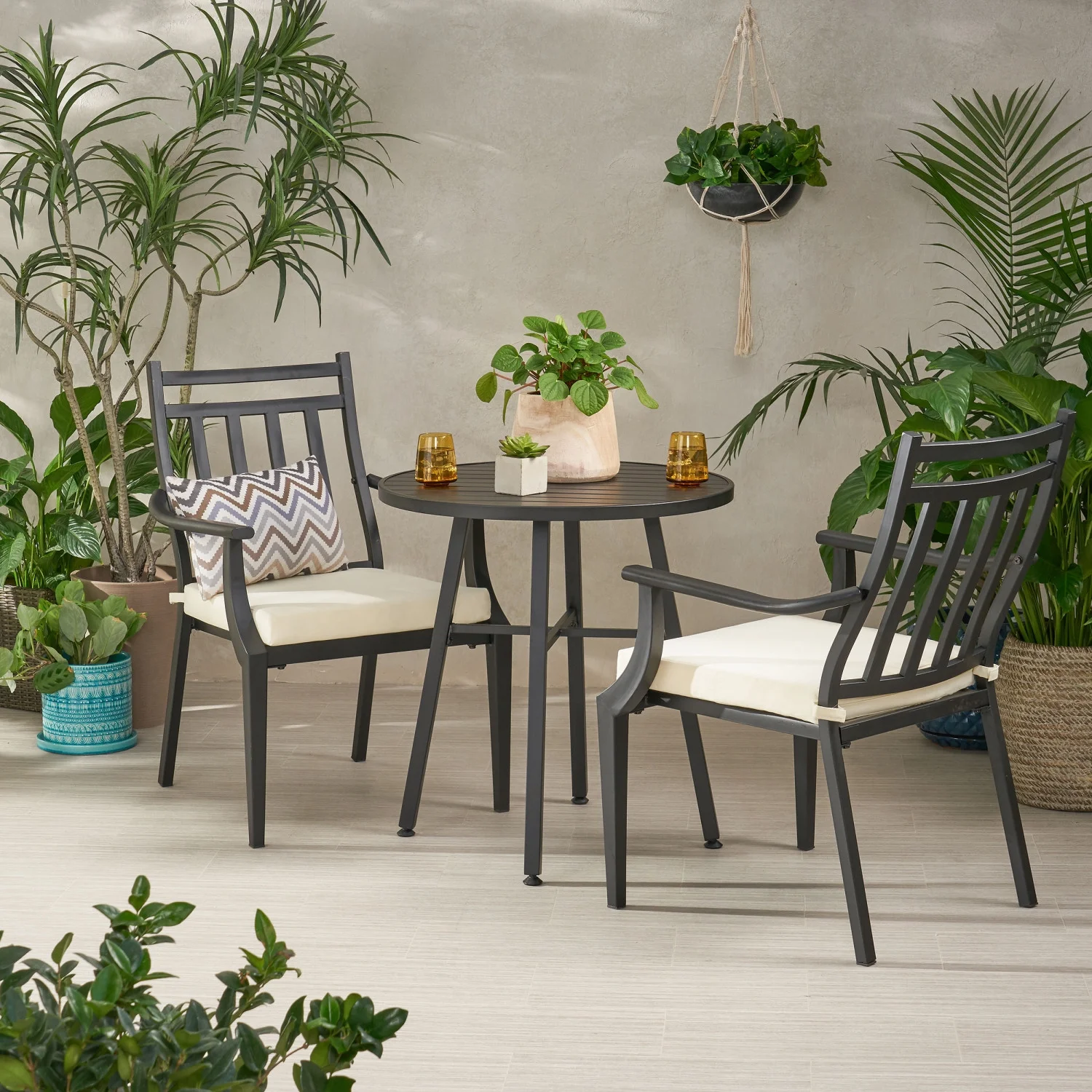 Elegant and Durable Delmar 3-Piece Metal Bistro Set for Stylish Outdoor Dining Experience in Your Garden or Patio. Enjoy a Relaxing and Charming Atmosphere with This Beautifully Crafted F
