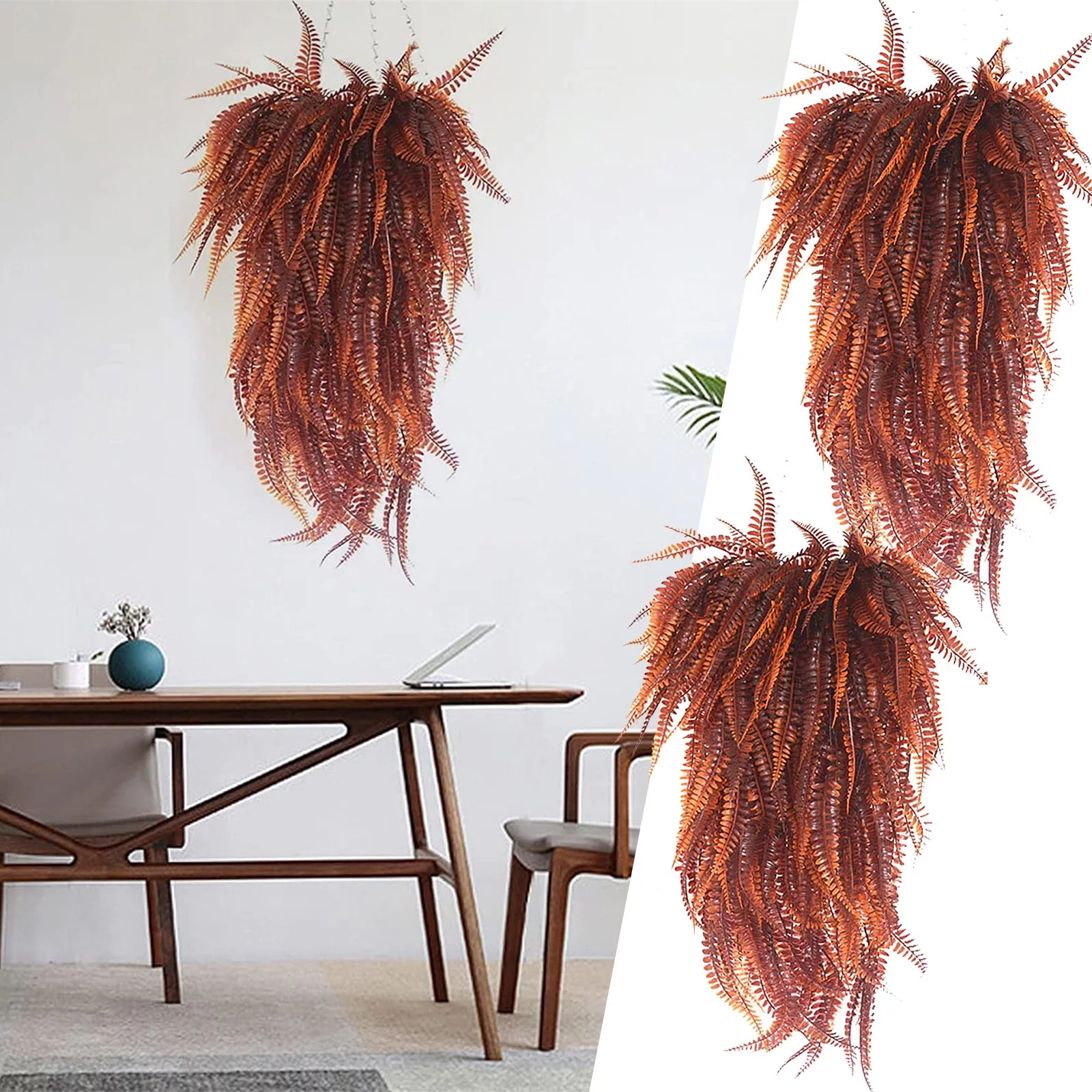 2Pcs Artificial Ferns 𝐅ake Hanging Plant Outdoor 𝐔V 𝐑esistant Plastic Plants for Front Door, Home Garden Decor