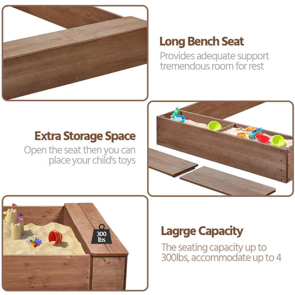 Topeakmart Wooden Kids Sandbox with Spinning Wheel, Dark Brown