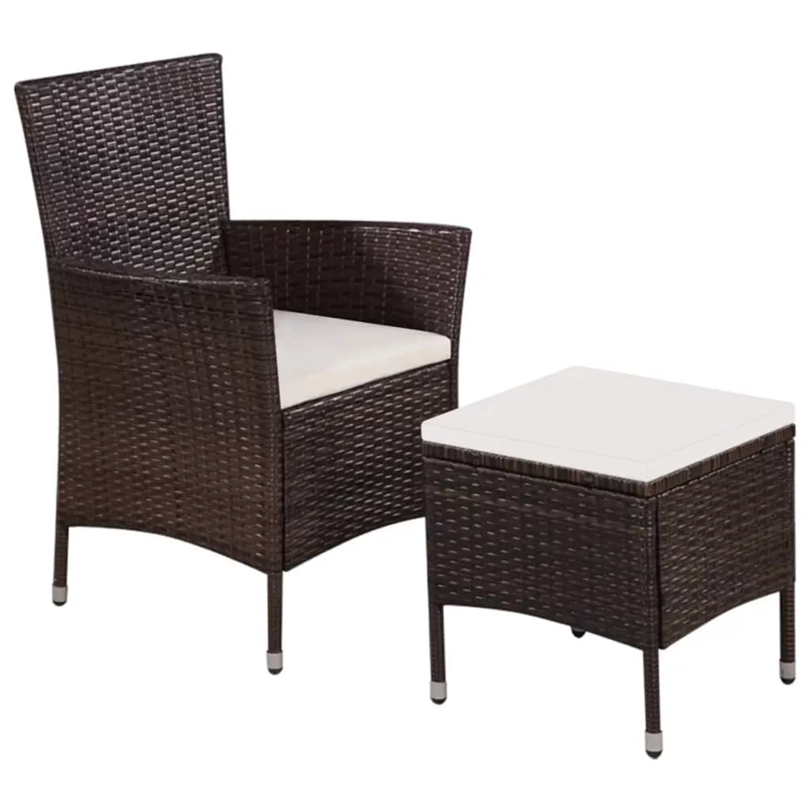 Tomshoo Patio Chair and Stool with Cushions Poly Rattan Brown