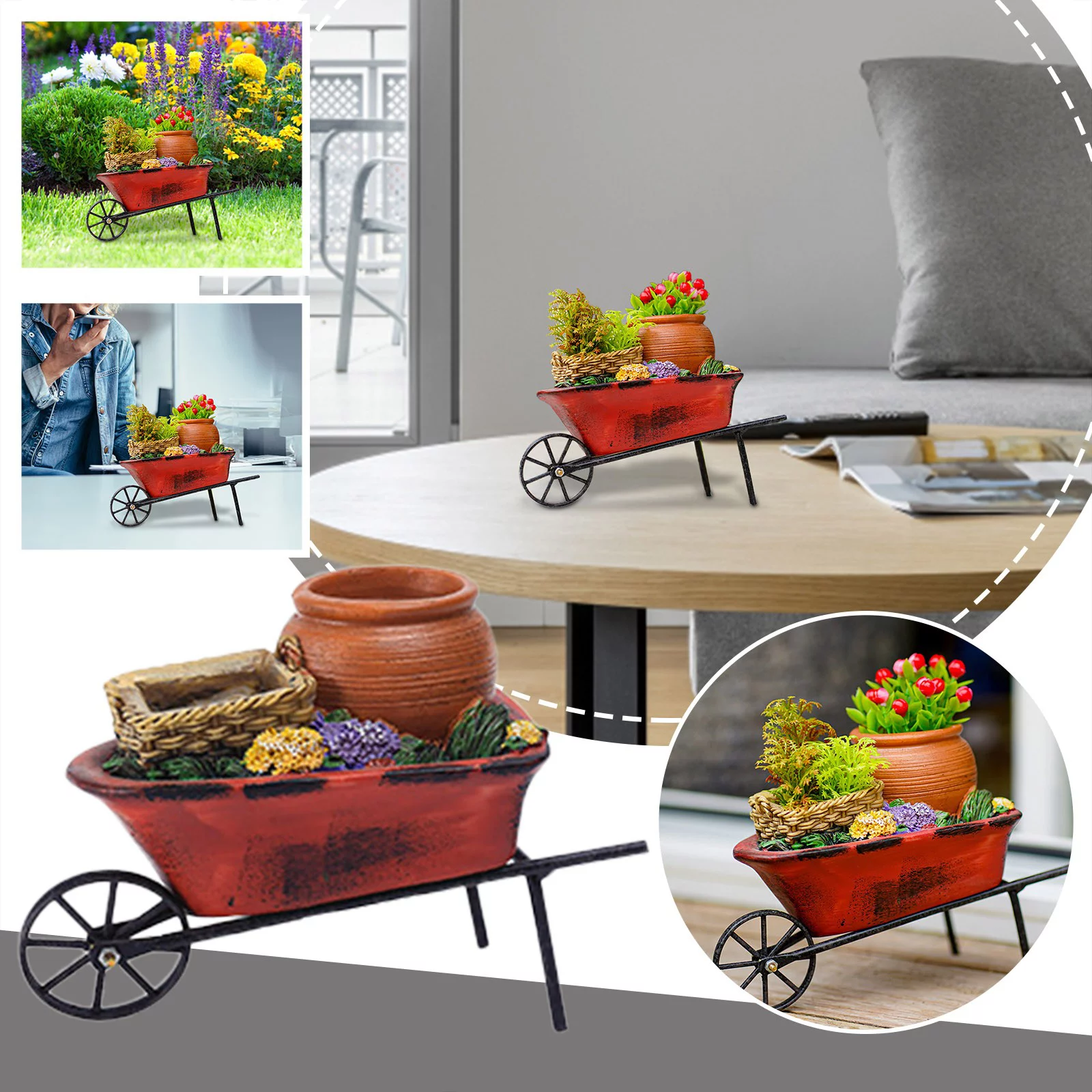 Pull Cart Flower Pot Creative Micro Landscape Resin Flower Pots For Home Restaurant Decoration Ornaments For Desktop Office Decor