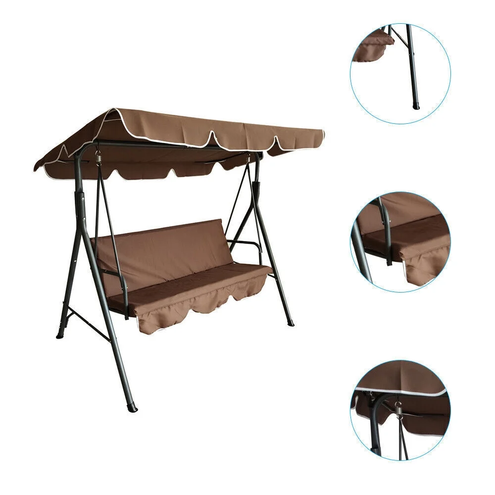 Porch Swing 3-Person Outdoor Hanging Chair Patio Swing Bench W/ Canopy Cushion