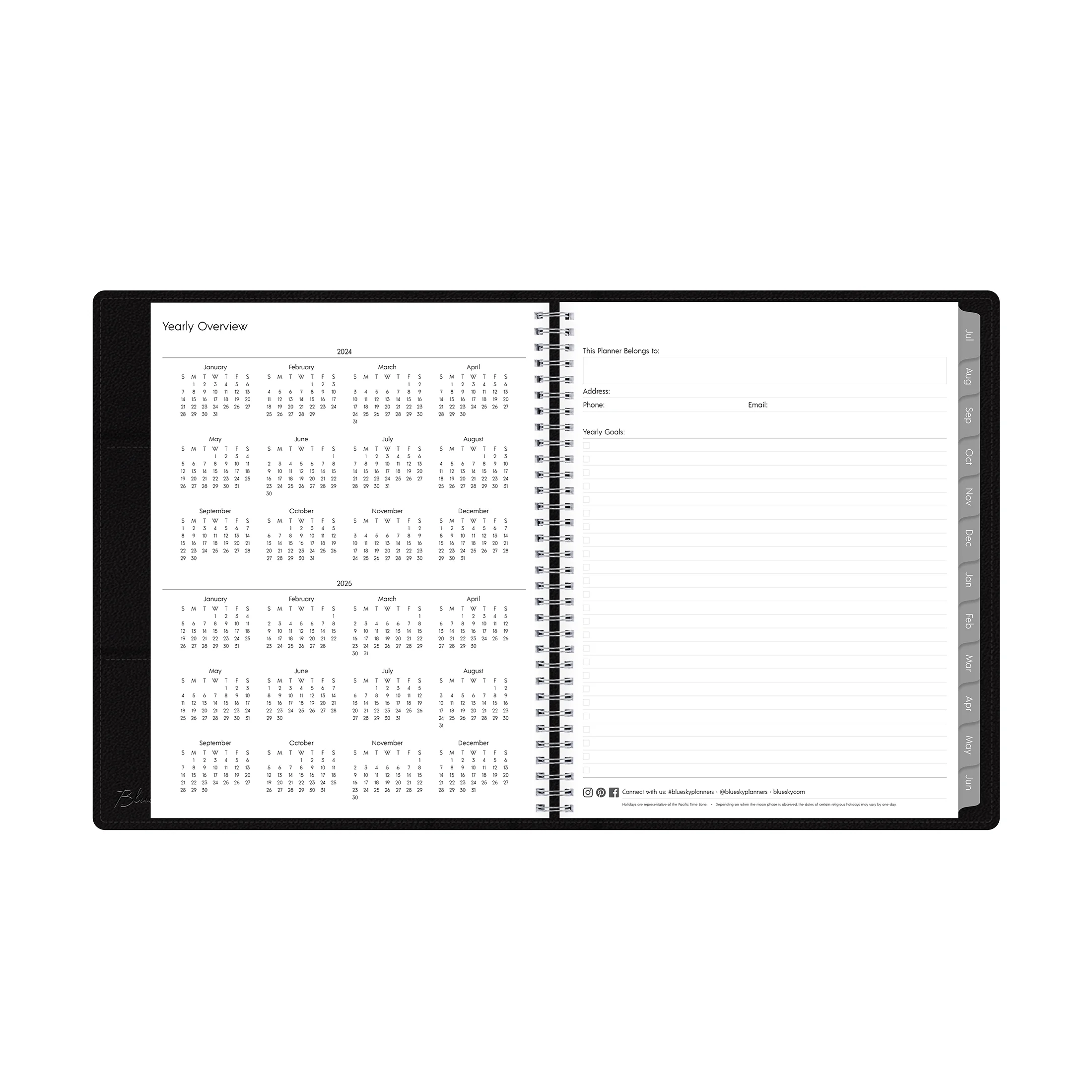 2024-25 Weekly Monthly Refillable Planner, 8.5x11, by Blue Sky, Black