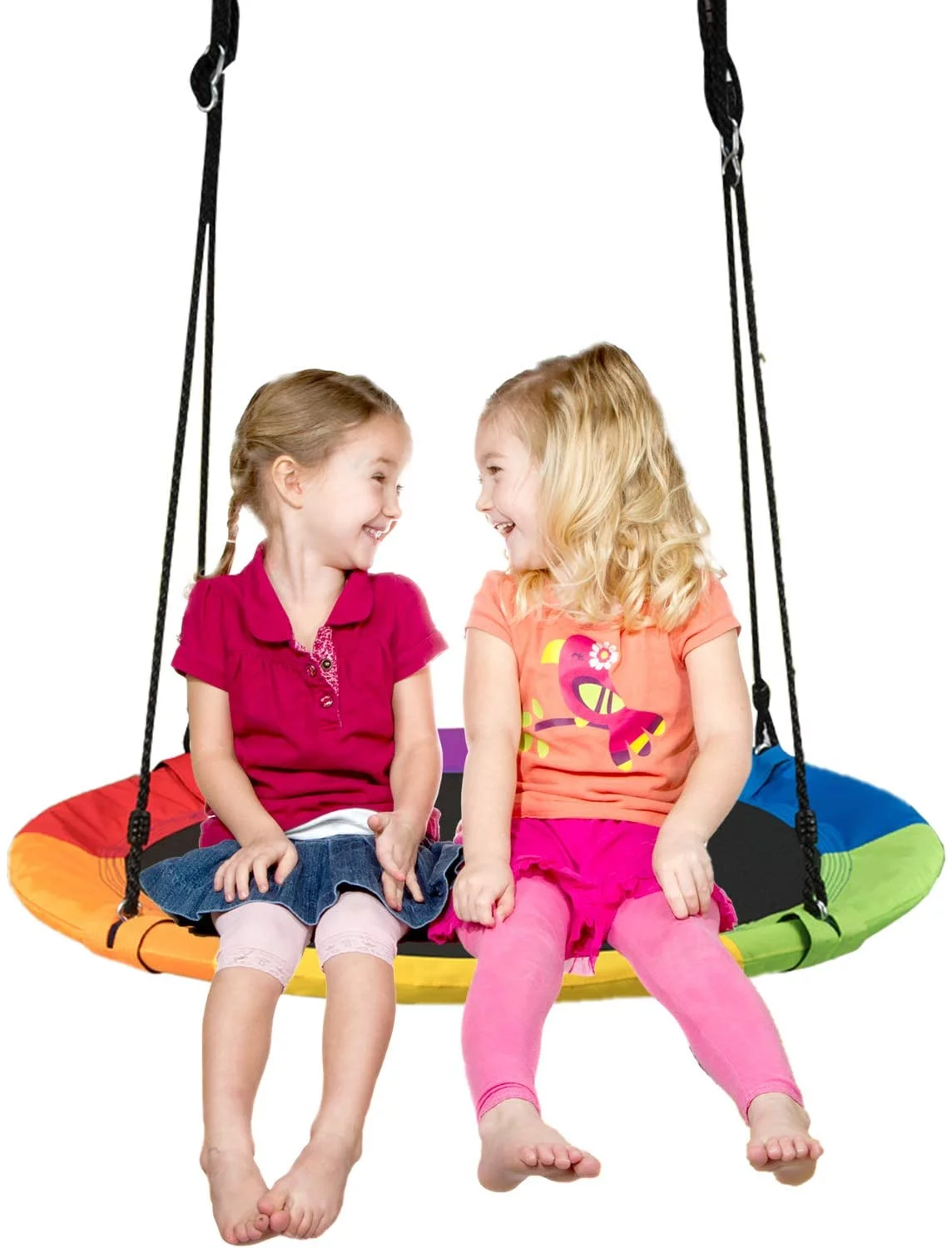 Fleur Comfortable Saucer Tree Swing, Outdoor Flying Swing with Tree Strap, 600D Oxford Fabric Waterproof Steel Frame and Backyard Rainbow Colors