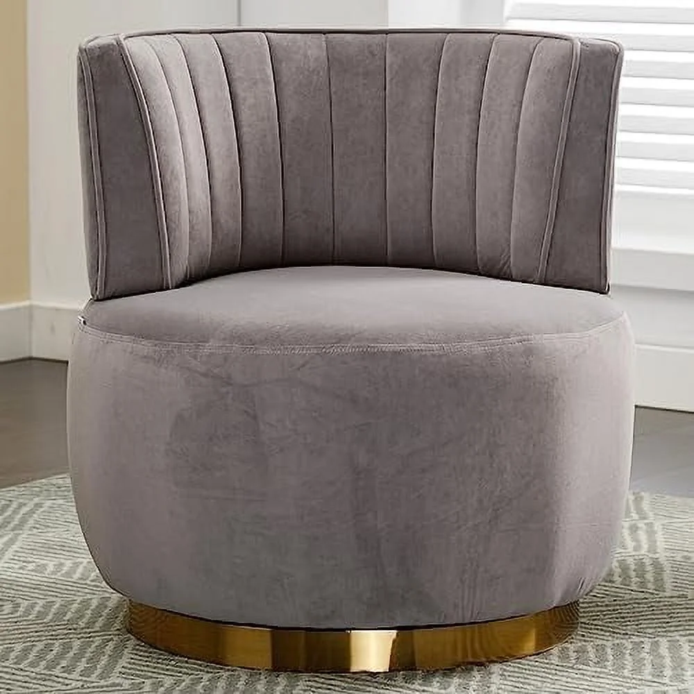 ASDRFYU Swivel Barrel Chair Mid Century Modern Accent Chair Velvet Upholstered Comfy Armchair Round Sherpa Chair with Tufted Base for Nursery Living Room Bedroom Office Waiting Room  Gree