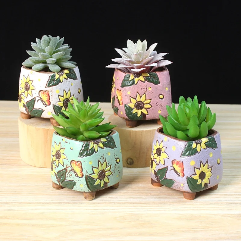 LivNxt Hand-painted Ceramic Succulent Planter - Breathable Pot for Indoor and Outdoor Plants