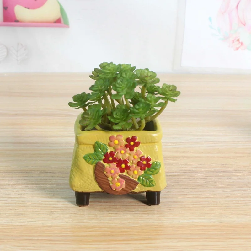 Creative Hand-painted Ceramic Succulent Flower Pot with Embossed Design