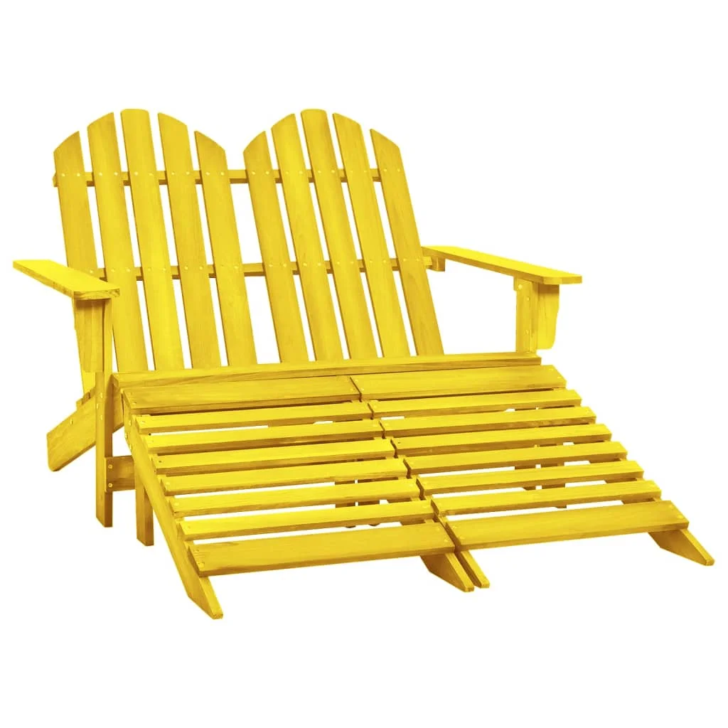 OWSOO 2-Seater  Adirondack Chair & OttomanYellow Wood, Timeless Design, Weather Resistant