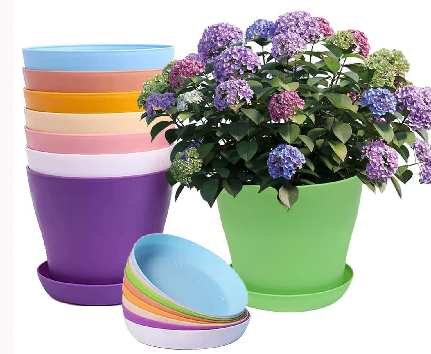 4 Inch Plant Pots, 8 Pack Small Plastic Planters with Drainage Holes and Saucers,Colorful Plastic Flower Pots for Flowers Plants, Succulents,Cactus, Seed Starting Pots, Colorful
