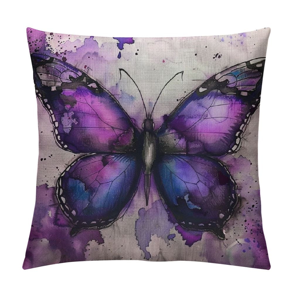 JEUXUS  Butterfly Throw Pillow Cover Watercolor Animal Bird Magical Fantasy Butterflies Rectangle Pillow Cases Home Decorative Cushion Cover for Bed Sofa Purple Black