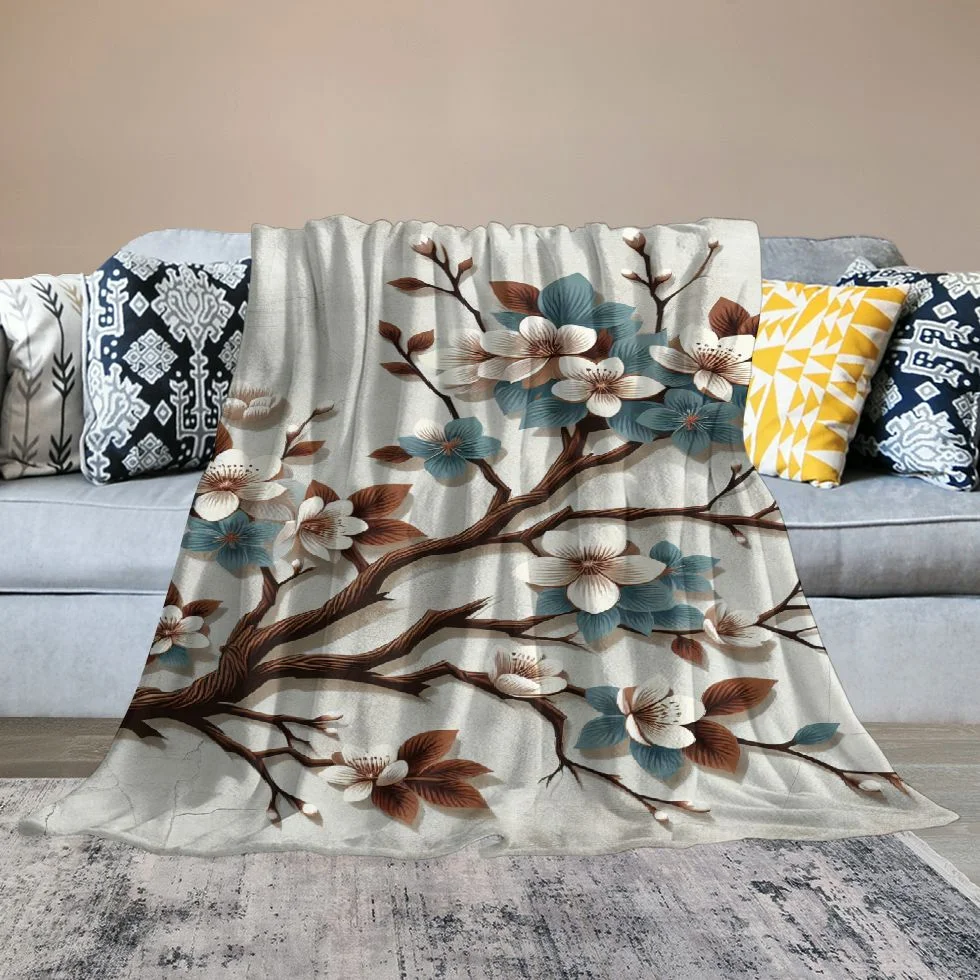 EastSmooth Chinese Style Blanket Throws Cherry Blossoms Plum Blossom Art Graphic Rugs Soft, Plush 55Inch X 70Inch