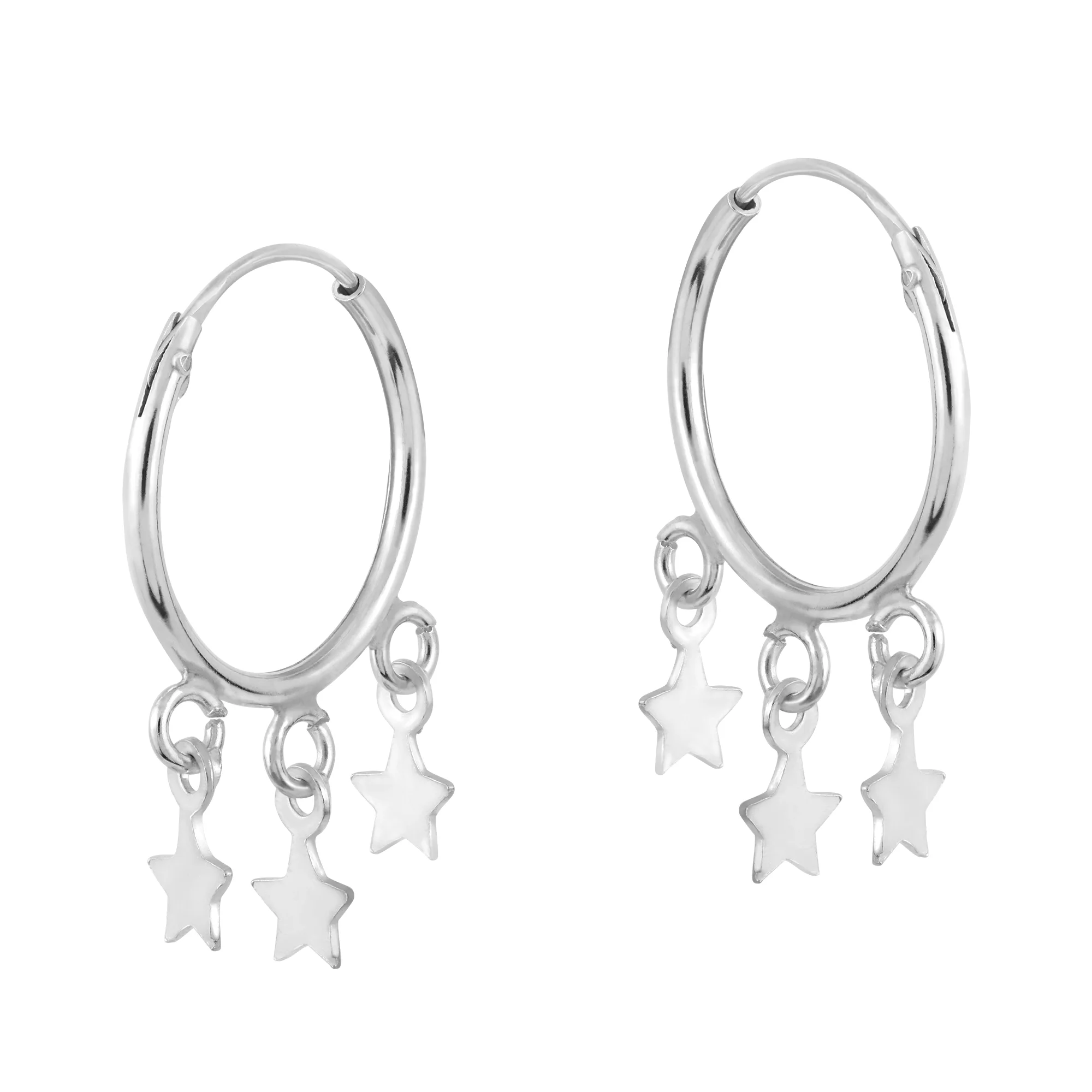 Cosmic Trio Stars Sterling Silver Mini Mobile Hoop Earrings