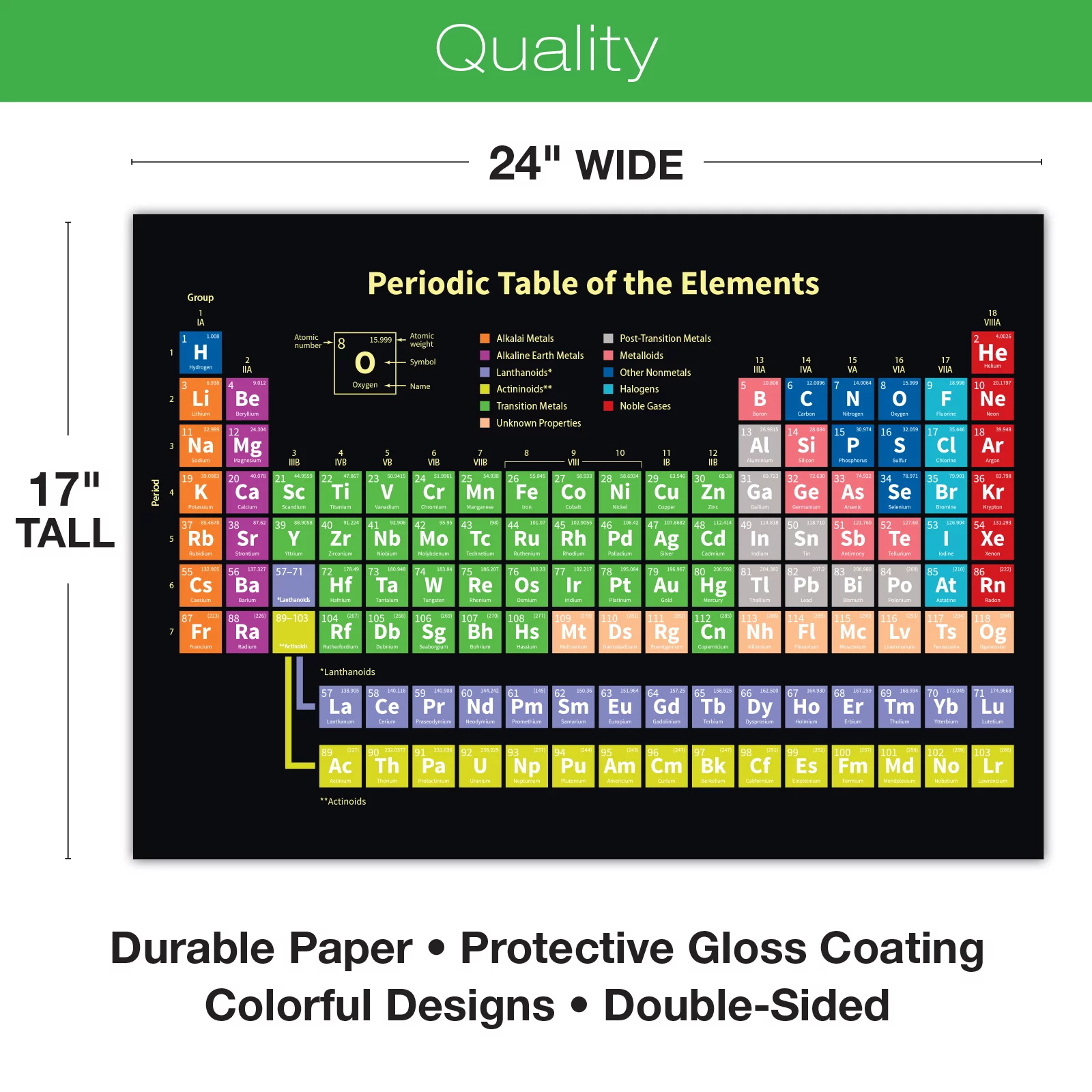 Global Printed Products 10 Extra Large Periodic Table Posters for Learning Chemistry & Science - 24x17 inch Double Sided (Pack of 10) - GPP-0050