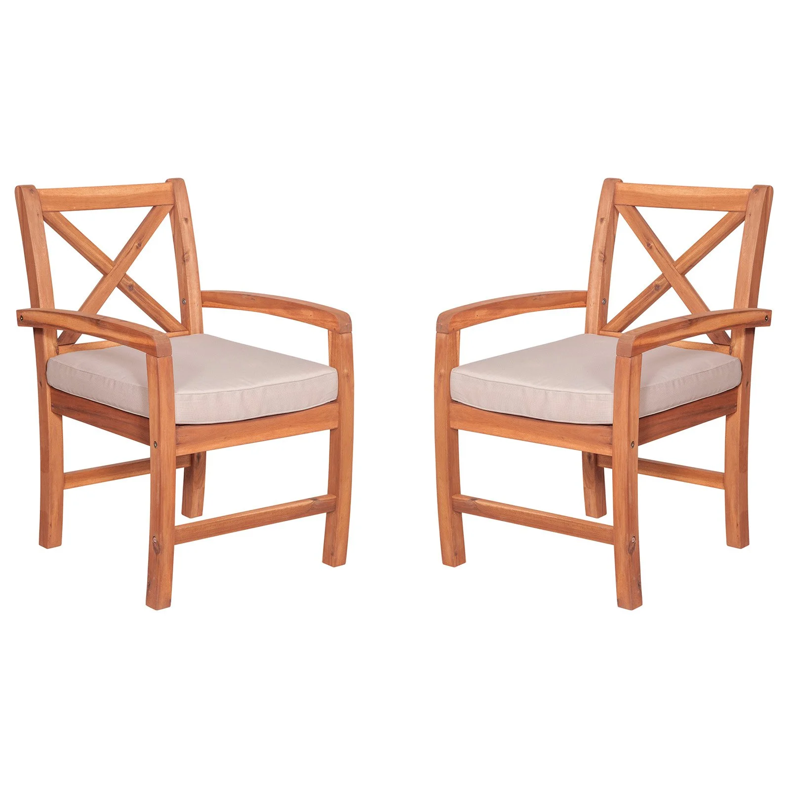 Acacia Wood X-Back Patio Chairs with Cushions in Brown - Set of 2