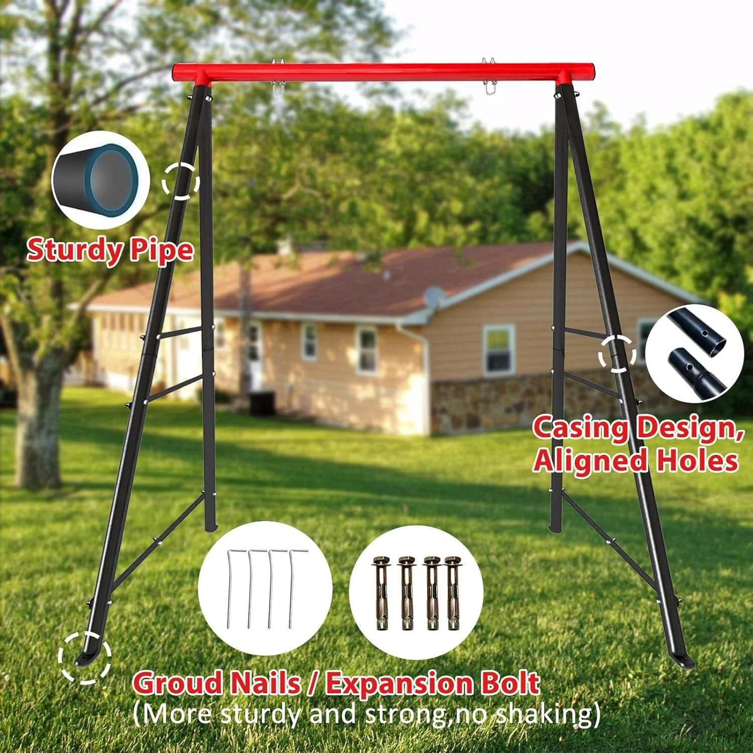 SEGMART Swing Stand A Frame Heavy Duty, Metal Swing Frame for Both Kids and Adults, Hold up to 880lbs, Swing Sets for Backyard Playground Indoor Outdoor Activities(Swing NOT Included), Red