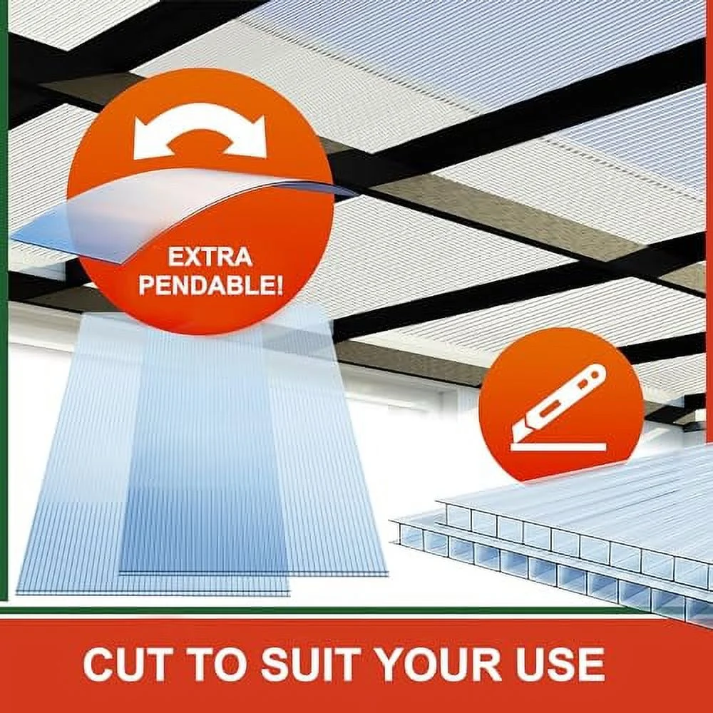 2' X 4' 20 Pcs Polycarbonate Greenhouse Panels, 4 mmTwin-Wall Polycarbonate Panels, Shatterproof, UV Protected, Waterproof and Reinforced Clear Sheets for Greenhouse