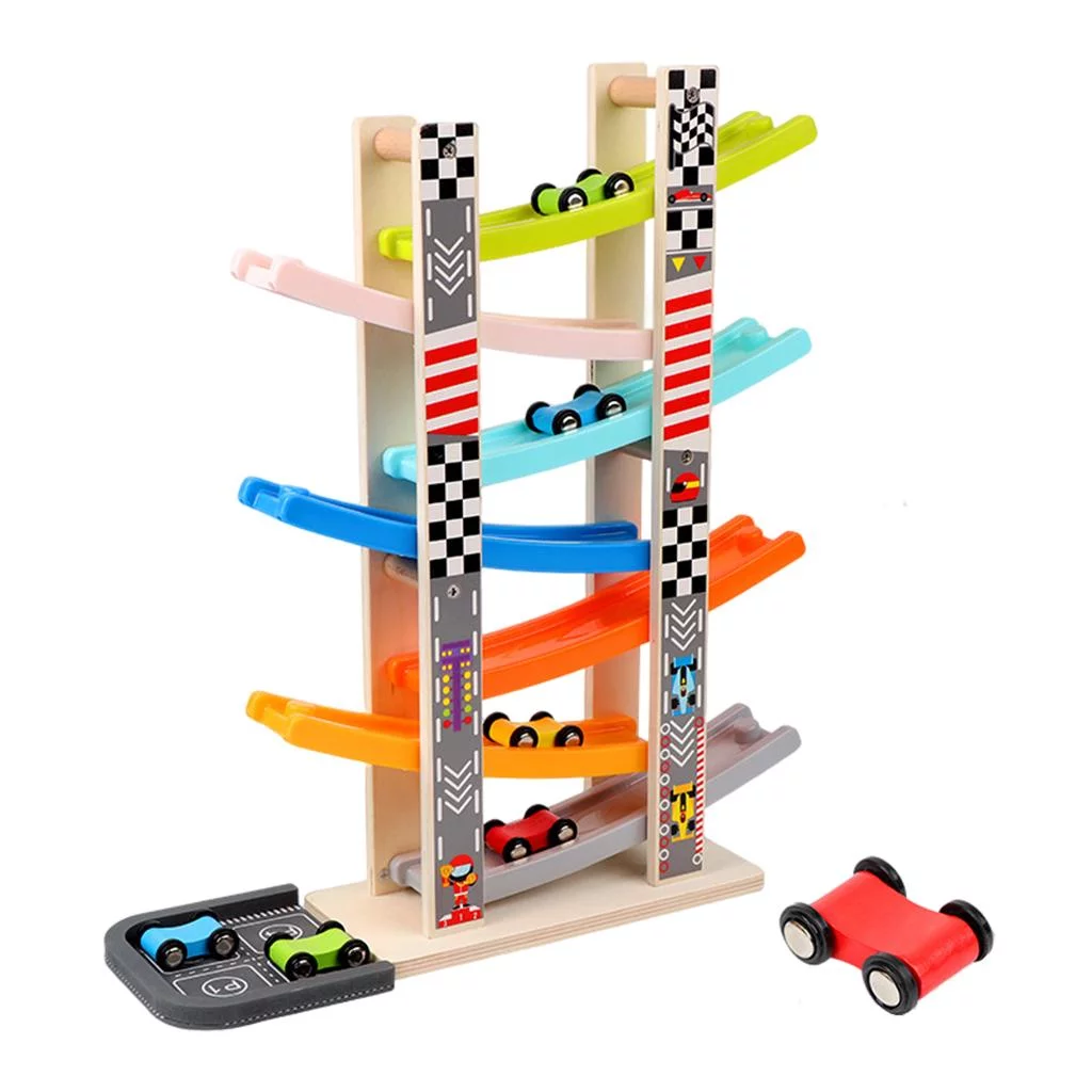 Kokiya Toys Race Track w/ Mini Cars Glider Toy Pull Back Ramp Toy Playsets Gifts for Boys Girls