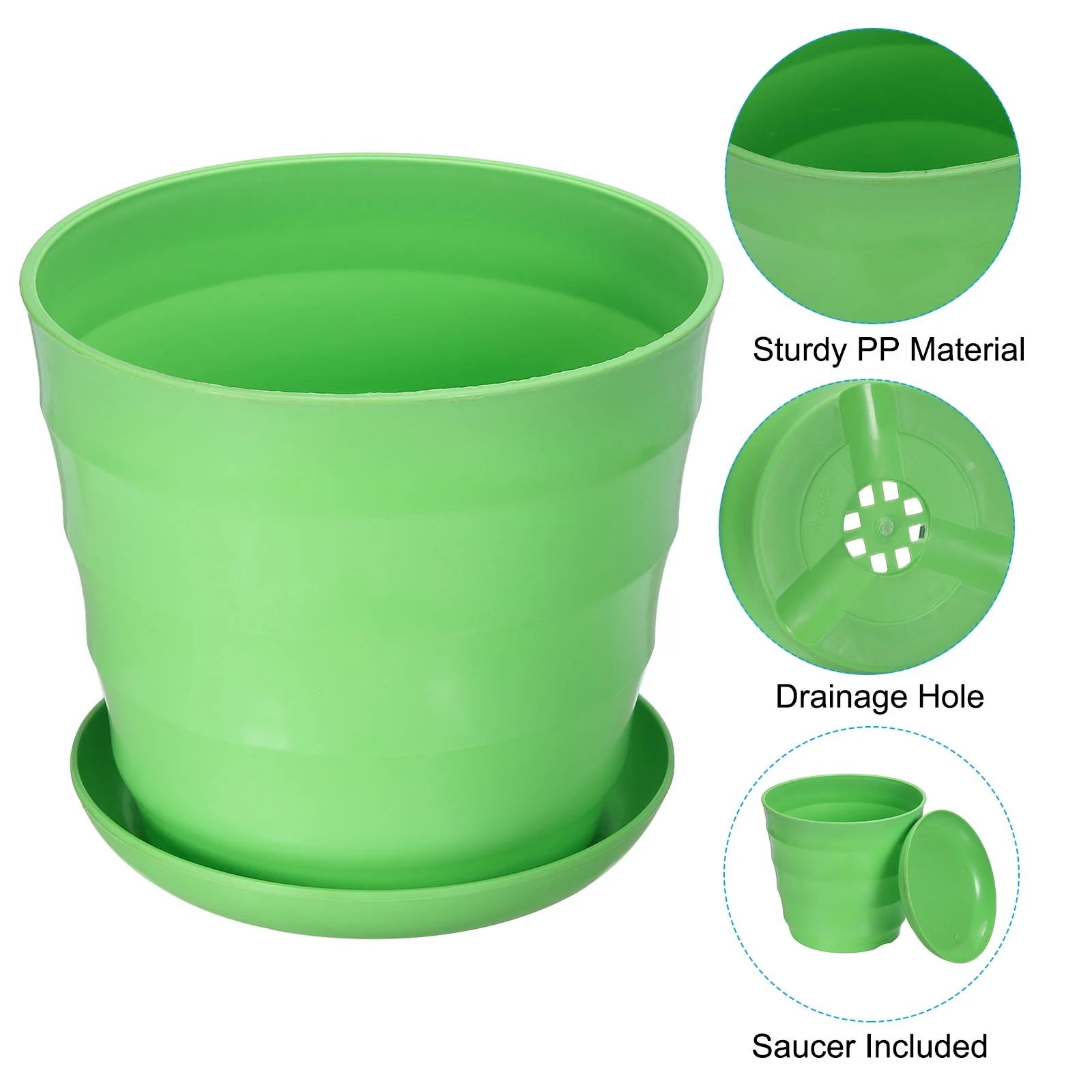 Uxcell 8 Inch Plastic Plant Pots Flower Planters with Drainage Holes and Tray, Green 5 Pack