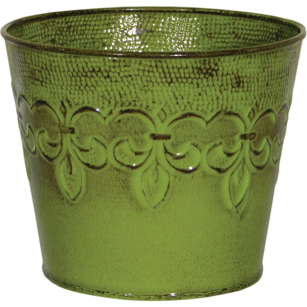 1 PK, Robert Allen MPT01640-Robert Allen Fleur De Lis 8 In. Metal Tansy Green Planter
