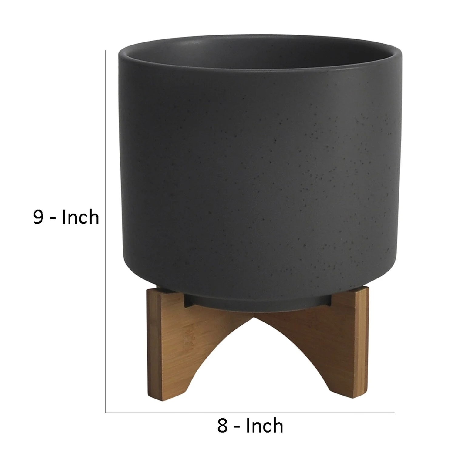 Planter with Textured Ceramic and Wooden Stand, Large, Gray