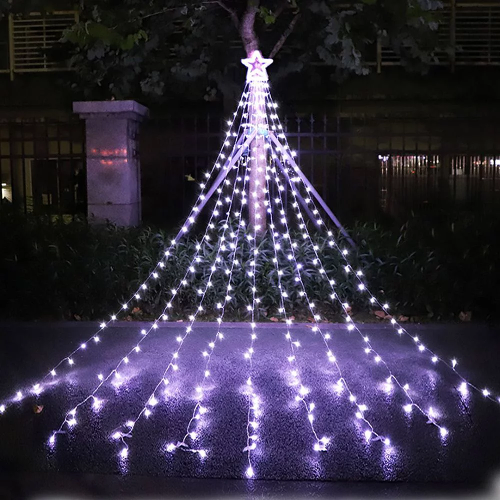Holiday Meteor Waterproof Outdoor Garden Waterfall Lights Lawn Lamp Five-pointed Star LED Solar WHITE
