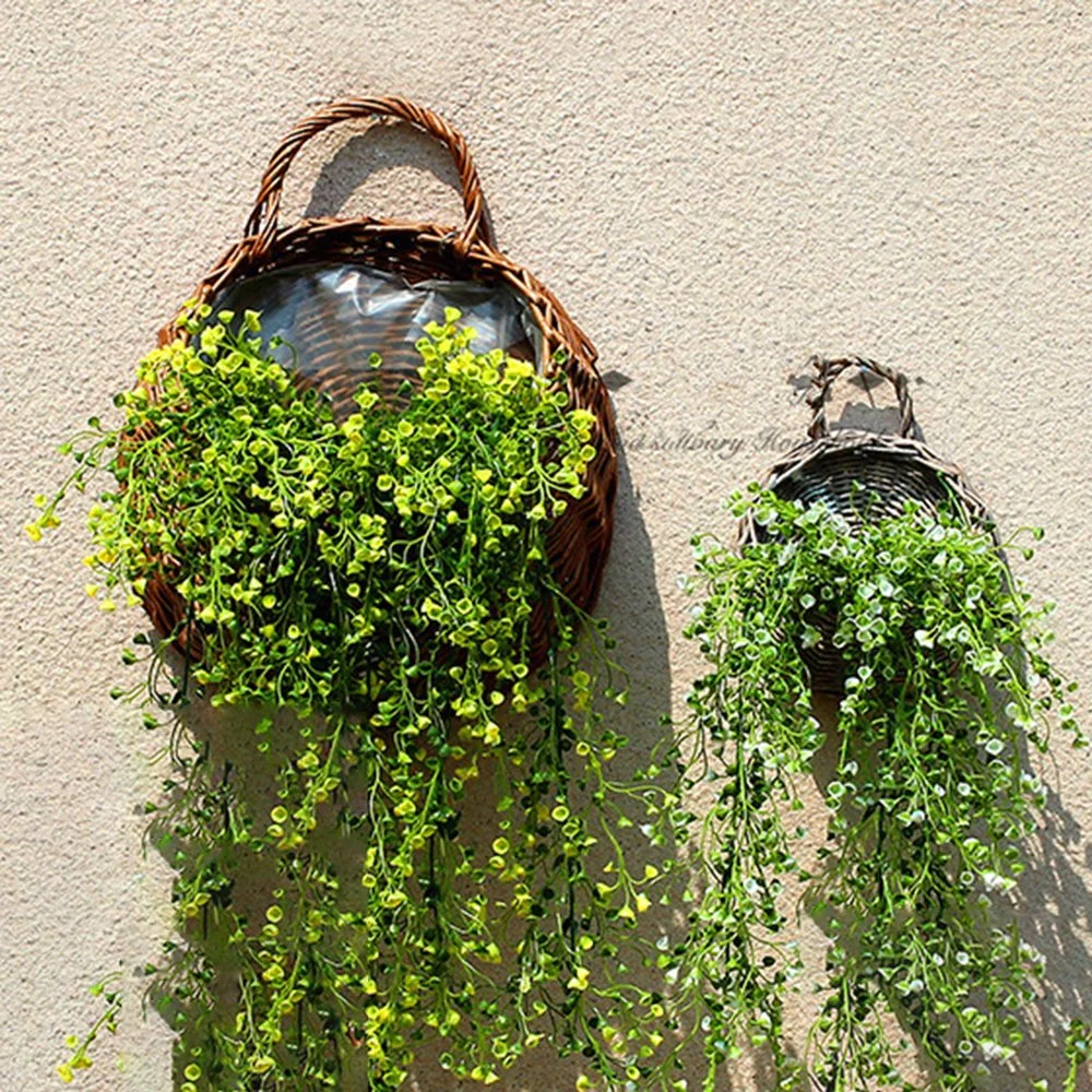 Lifestyle Rattan Wicker Hanging Flower Pot  Half Round Rattan Railing Planter  Hanging Planter with Removable An integral handle  Wall  Basket