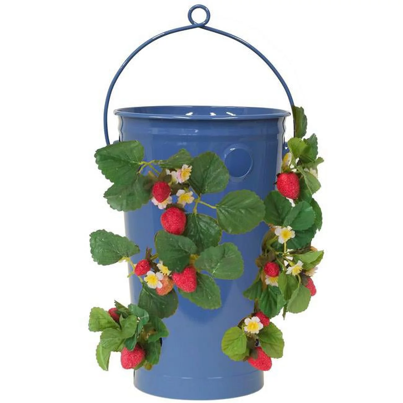 Houston International Trading  7 in. dia. x 13 in. Enameled Galvanized Strawberry & Flower Planter, Blue