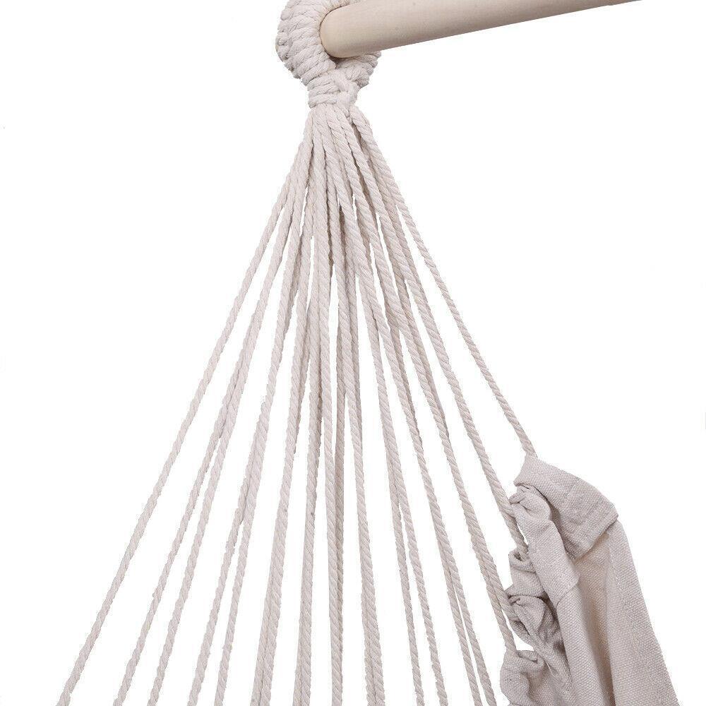 Hammock Hanging Rope Chair Swing Seat Patio Seating Wooden /w 2 Pillows Beige US
