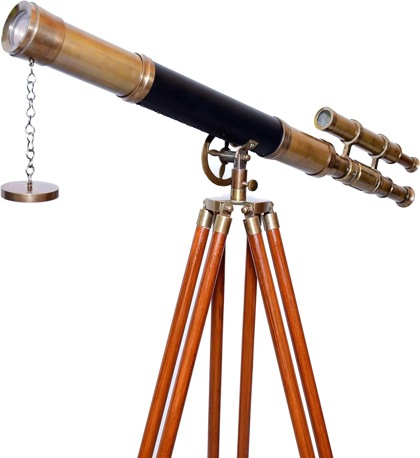 Wooden Tripod Floor Standing Telescopic tripods Maritime Brass Antique Double Barrel Designer Telescope