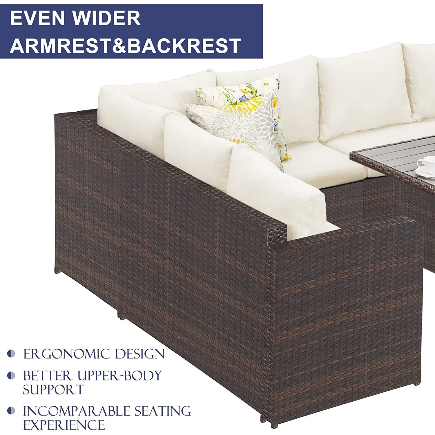 MOOOTTO 7-Pieces PE Rattan Wicker Patio Dining Sectional Cusions Sofa Set