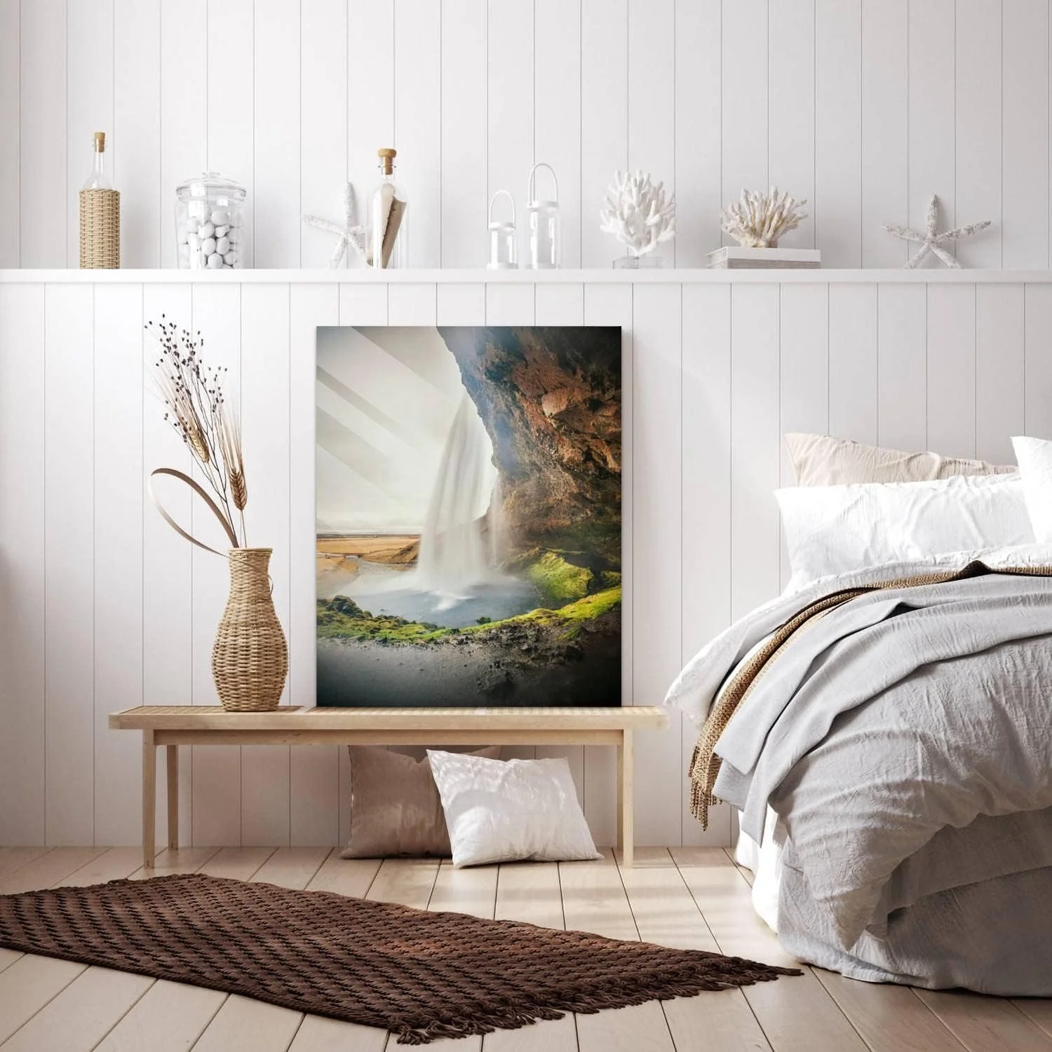 HelloGlass Tempered Glass Wall Art Decor Iceland landscape Seljalandsfoss waterfall Prints On Glass Paingting Picture Modern Artworks For Living Room Bedroom Office 12x8inch