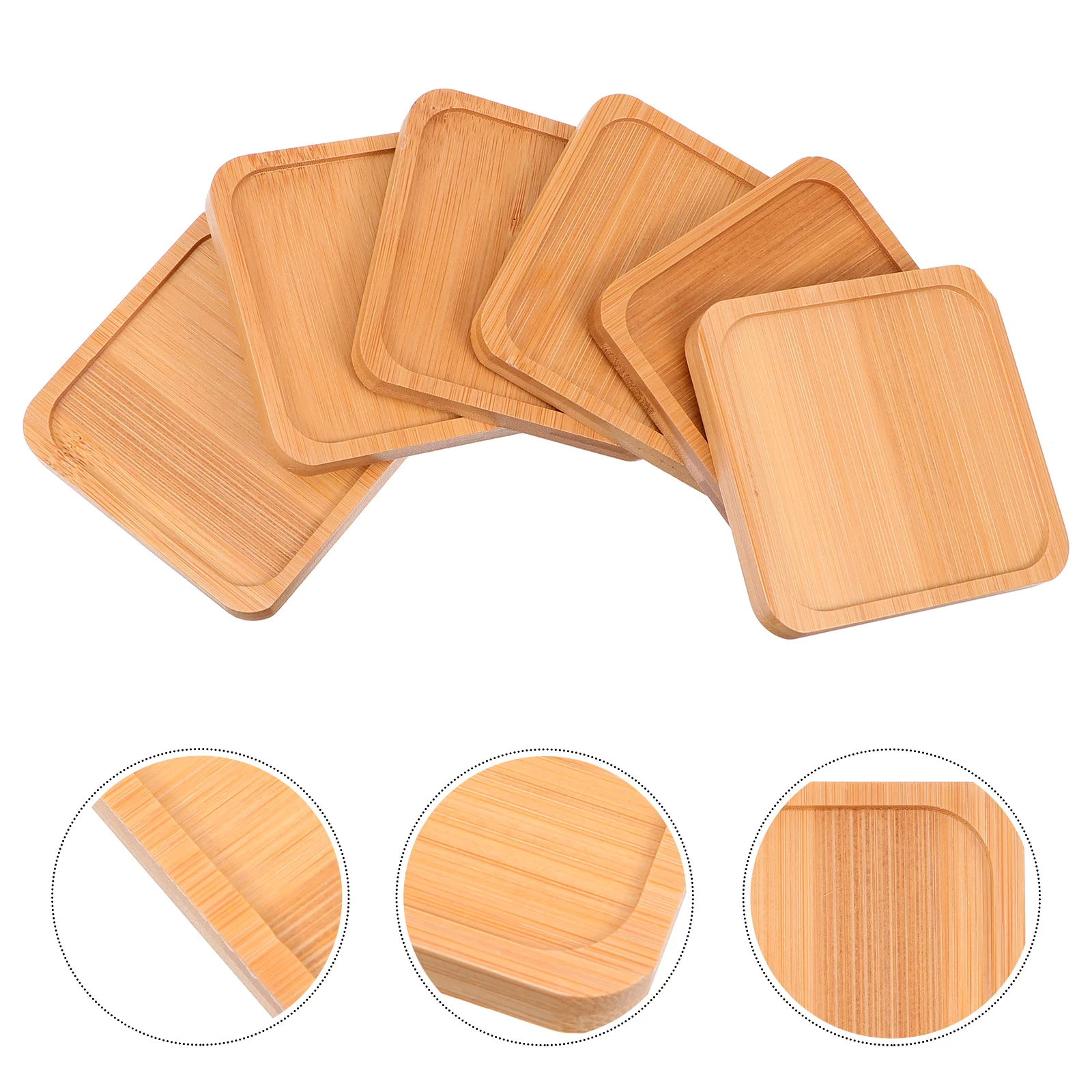 Gongxipen 6pcs Creative Plant Pot Trays Delicate Flower Pot Trays Beautiful Bamboo Trays