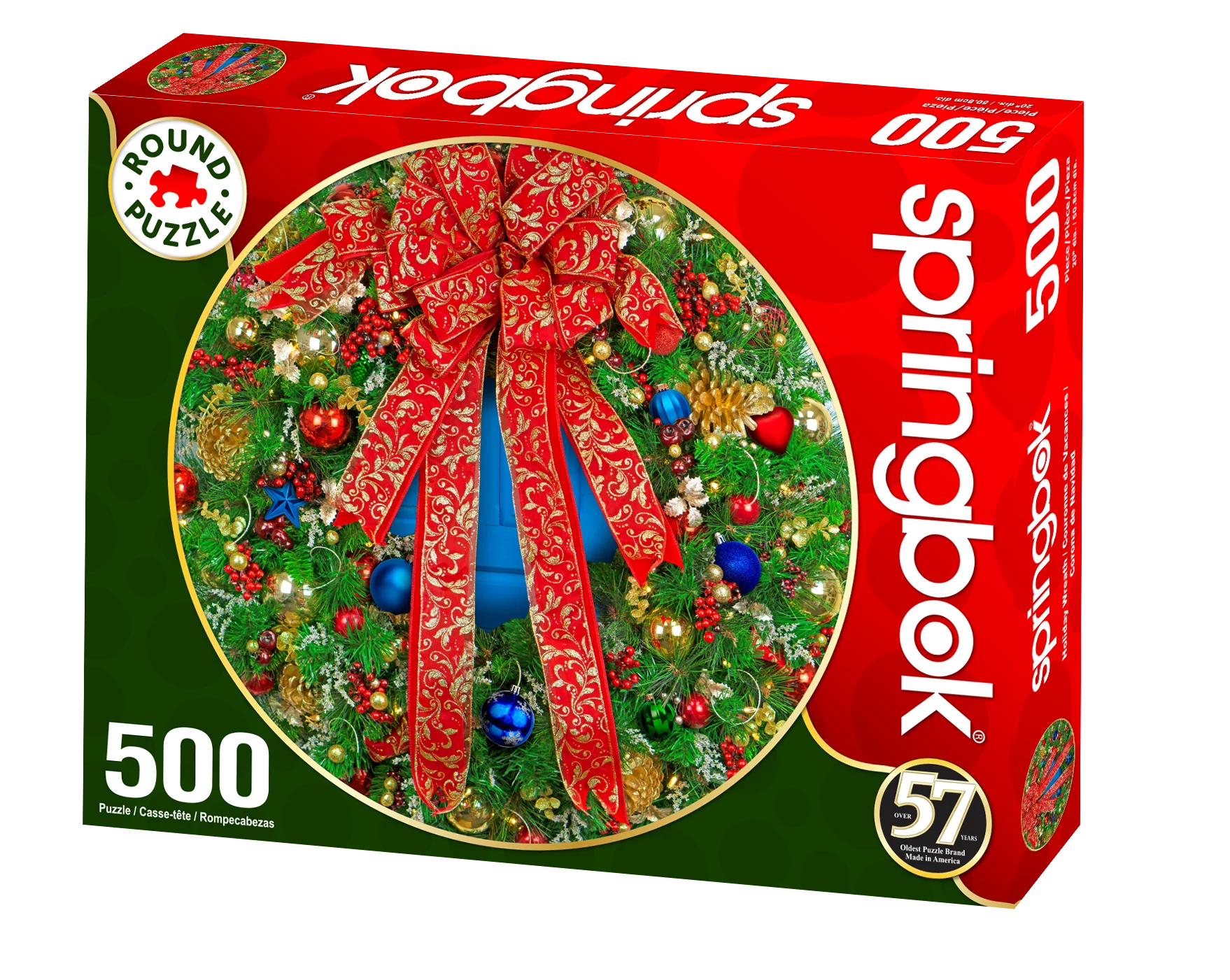 Springbok's 500 Piece Round Jigsaw Puzzle Holiday Wreath - Made in USA