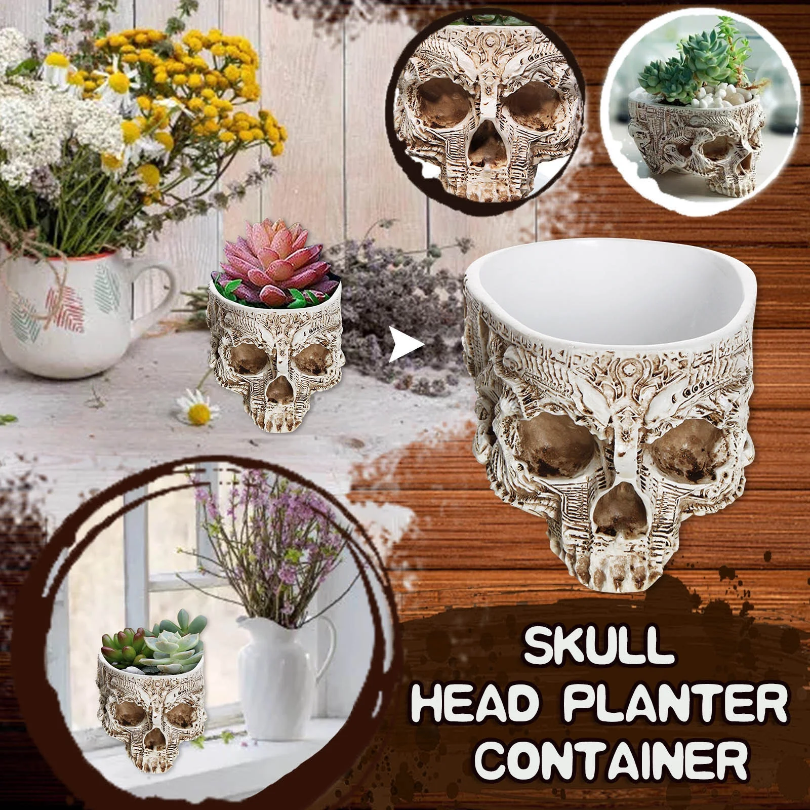 grass container pot resin head planter flower creative gothic patio lawn & garden